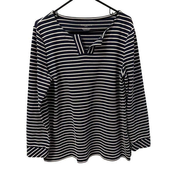 Talbots shirt Sz PL Navy & White Striped Long Sleeve Top Cotton Blend - Picture 7 of 12